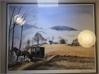 Framed Art of Amish Buggy on Farm, 1992, 106/500