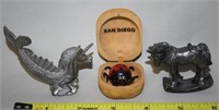 (3) Miniatures: 2 Pewter Unicorn Figures + Ladybug