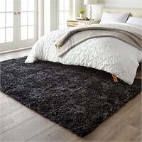 5x8 Black, Fluffy Furry Shaggy Rug