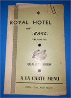 Royal Hotel Menu Val D'OR Quebec 1949
