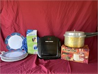 Assorted kitchen ware 
George Foreman grill