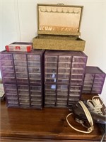 9 Storage boxes w/drawers, dryer, curling iron