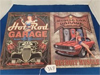 (2) New Tin Signs, "Muscle Car" & "Hot Rod" Garage