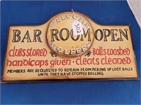 Wooden Bar Room Open Sign, Golfers Welcome