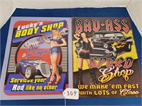 (2) New Tin Signs, "Speed Shop" & "Body Shop"