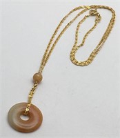 14k Gold Necklace & Orange Jade Pendant
