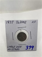 1837 1/2 Dime Large Date-No Stars XF