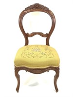Early Carved Rose Back Chair Needlepoint Seat