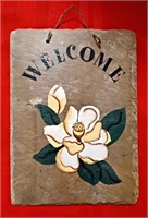 Handpainted WELCOME SIGN ~ MAGNOLIA on SLATE TILE