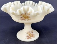 Fenton Choc Roses On Cameo Compote  By E Thomas