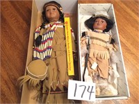 2 Porcelain Indian Dolls w/Full Clothing in