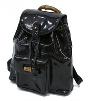 GUCCI BLACK PATENT LEATHER MINI BAMBOO BACKPACK