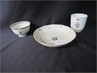 3 Porcelain Pieces - Cup-2.5" T; Bowls-3"-6" Dia