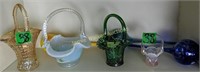 Fenton Art Glass Baskets, Marigold Woven Basket,
