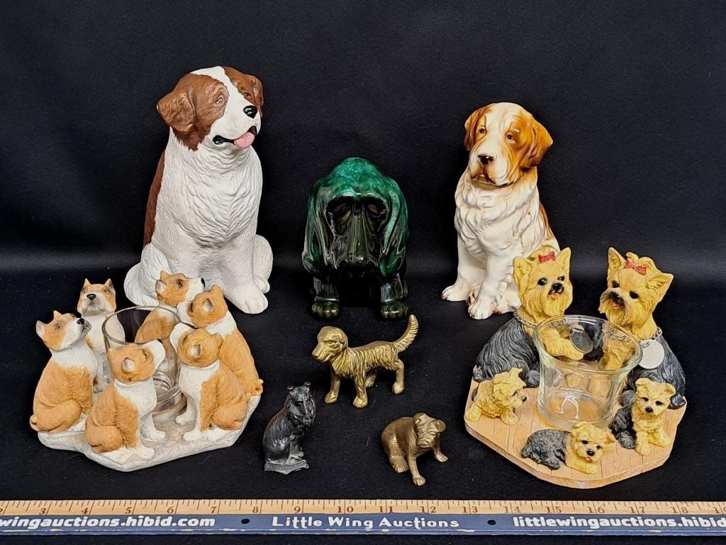 Dog Figurines Lot-Brass/Ceramic+