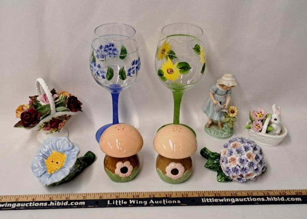 Garden/Floral Lot-Wine Glasses/S & P/Decor