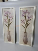 Pair of Modern White Framed Floral Wall Hangings