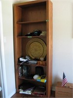 6ft Plus wooden shelf with misc contents