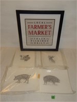 Hand Drawn, #'d Vintage Farm Animals, Framed Print