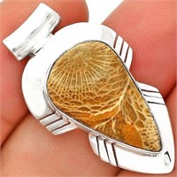 925 Sterling Silver Flower Fossil Coral Pendant