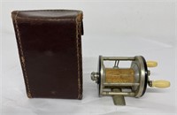J.A. Coxe Model 25C Fishing Reel in Leather Case