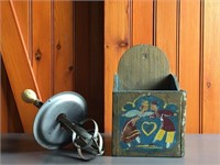 Vintage Wooden Folk Wall Box With Antique Mixer