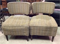 Pair of Green Accent Chairs, geometric patterned