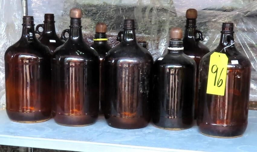 Nine (9) Brown Bottles