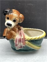 Royal Copley Ceramic Dog in Basket Planter