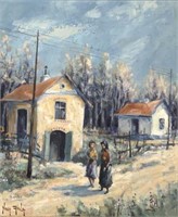 Painting of Two Women on Road by Attila Nagy.
