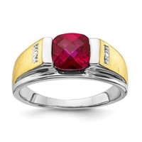 SS/10K Two-Tone Created Ruby and Diamond Ring