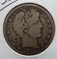 1913-D Barber Silver Half Dollar.