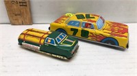 2 VINTAGE FRICTION CARS (1 JAPAN 5IN) AND 3.5IN
