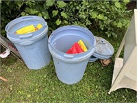 2 PLASTIC TRASH CANS WITH BAGS OF BONE MEAL