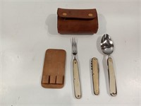Spoon, Fork, Knife Set in Leather Pouch