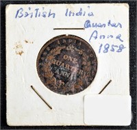 1858 BRITISH INDIA ANNA QUARTER 25 CENTS COIN