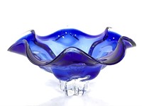 Cobalt & Clear Blown Art Glass Bowl