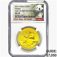 2017 1.05oz. Gold China Panda 500 Yuan NGC MS70