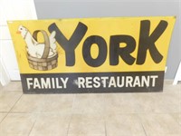 York Family Resturant Plastic Sign - 92"x46"