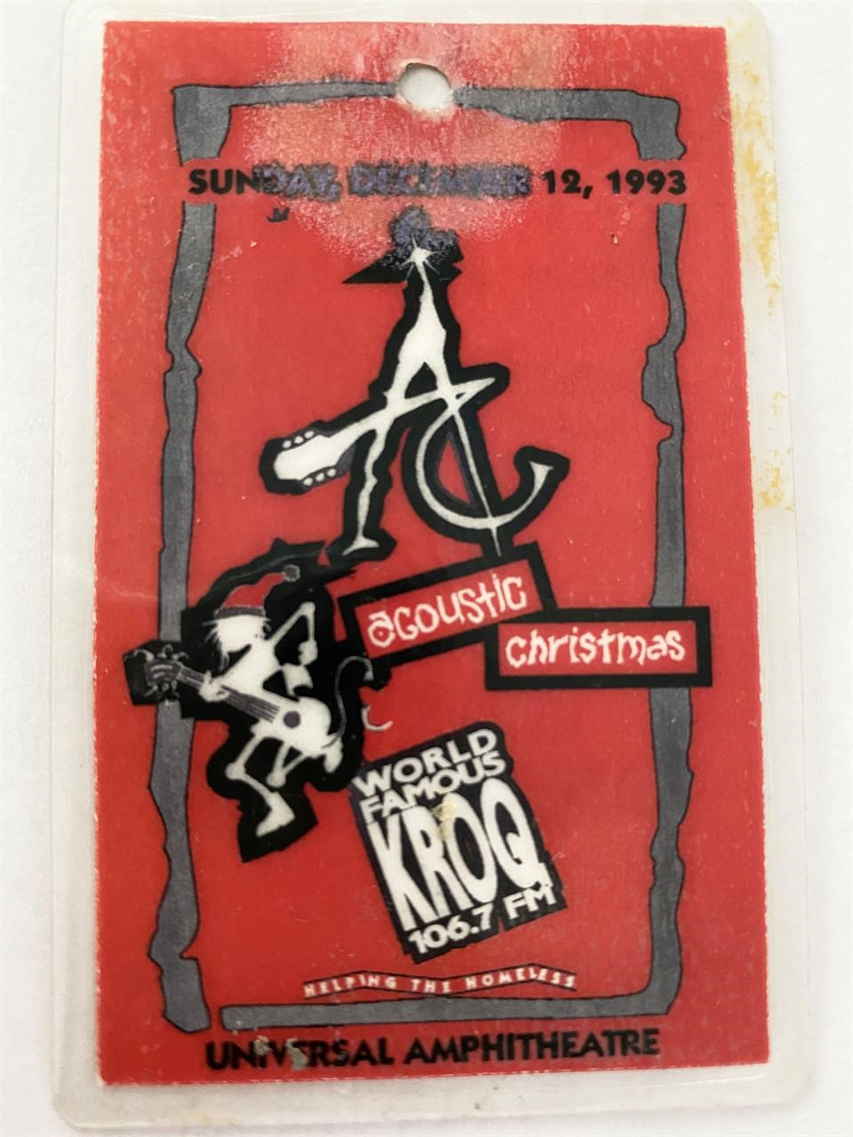 KROQ-FM Acoustic Christmas '93 Backstage Pass