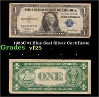 1935C $1 Blue Seal Silver Certificate Grades vf+