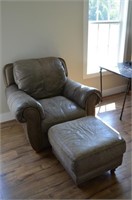 Grey Leather Club chair and matching ottoman