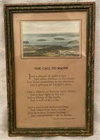 1930's "The Call to Maine" Poem/Print Framed