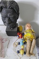 GROUPING: TEDDY ROOSEVELT BUST, VINTAGE DOLL AND