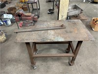 Steel Table w/ Vise on Wheels