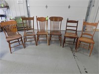 6 Assorted antique wooden chairs; some need repair