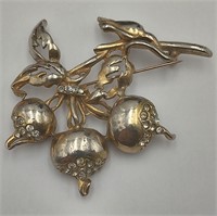 Vintage Golden Pin w/Jeweled Pomegranates