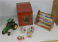 John Deere tractor Mickey Glasses and metal box.