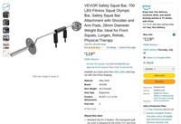 B7791  VEVOR Safety Squat Bar, 28mm Diameter, 700