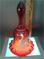 Westmoreland hand painted red glass Bell signed